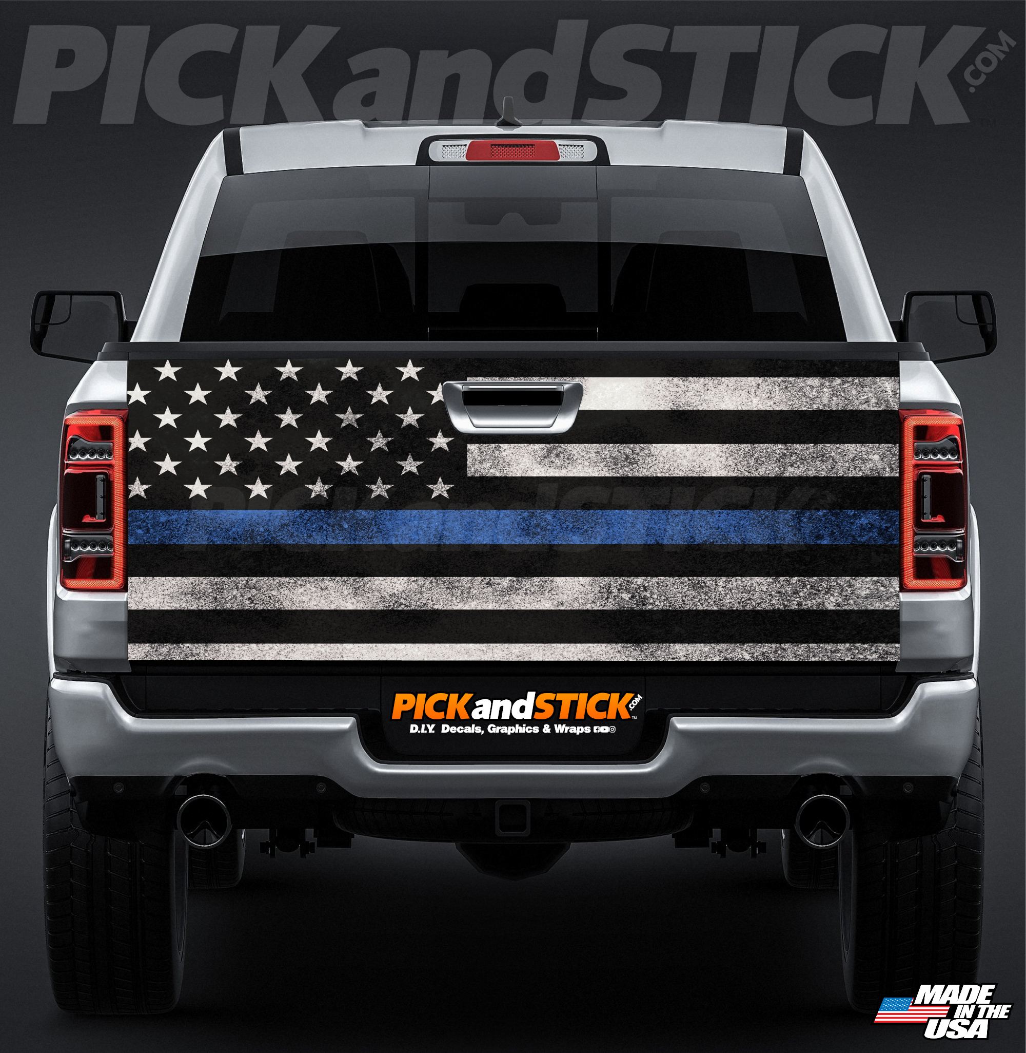 American Blue Line Distressed Flag Tailgate Wrap