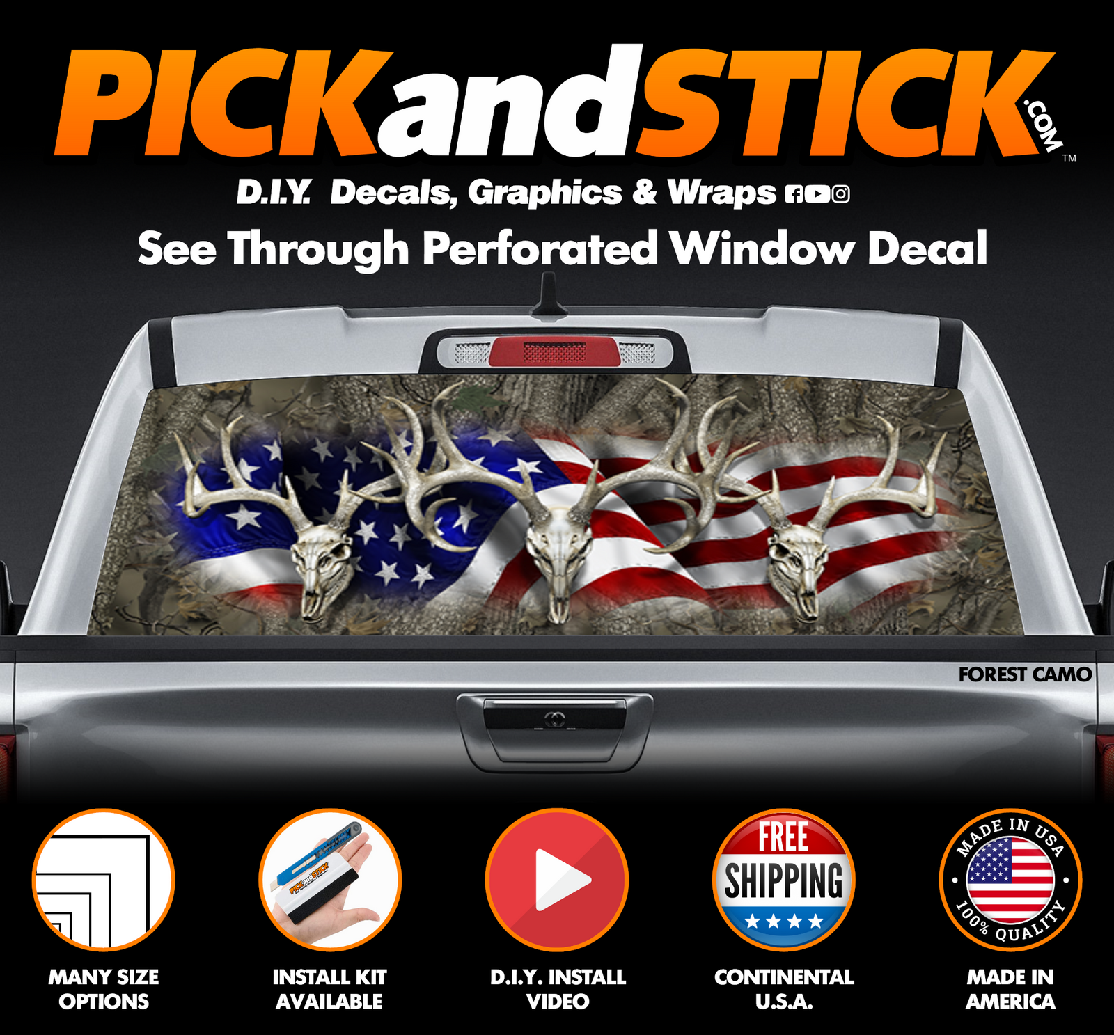 American Buck Camo Perforated Rear Window Decal