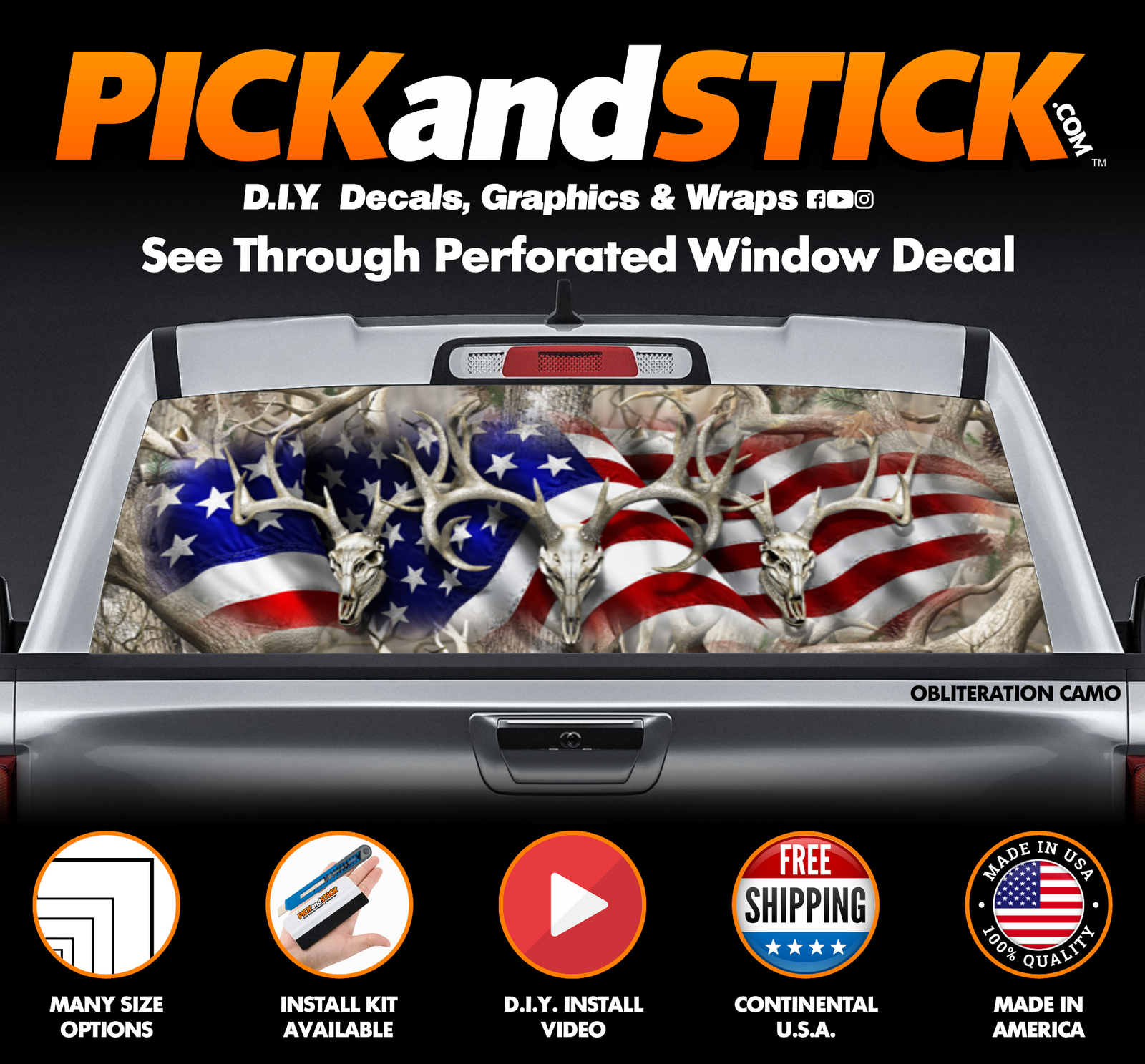 American Buck Obliteration Camo Perforated Rear Window Decal