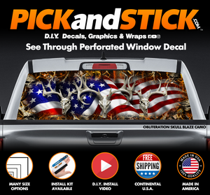 American Buck Skull Camo Perforated Rear Window Decal
