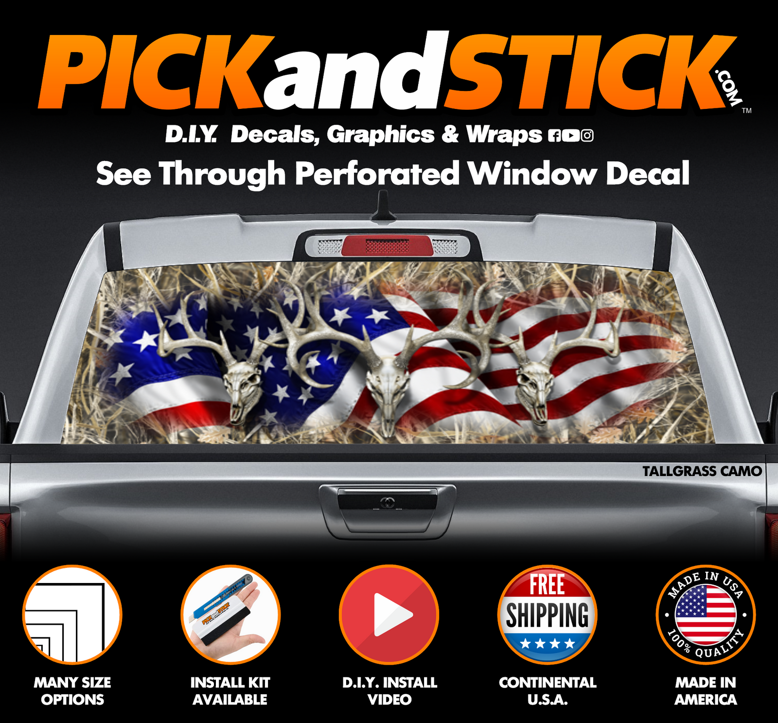 American Buck Tallgrass Camo Perforated Rear Window Decal