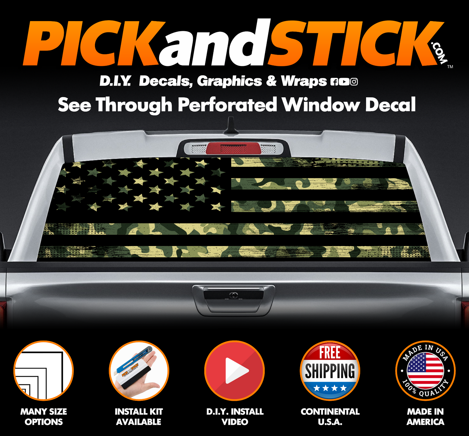 American Flag Camo Perforated Rear Window Decal