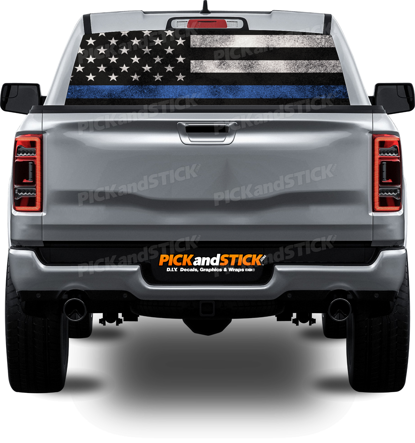 American Flag Blue Line Destressed Perforated Rear Window Decal
