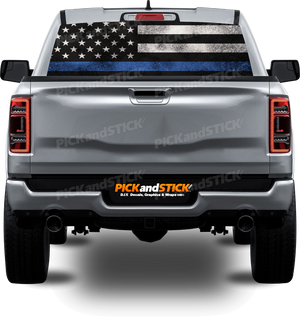 American Flag Blue Line Destressed Perforated Rear Window Decal