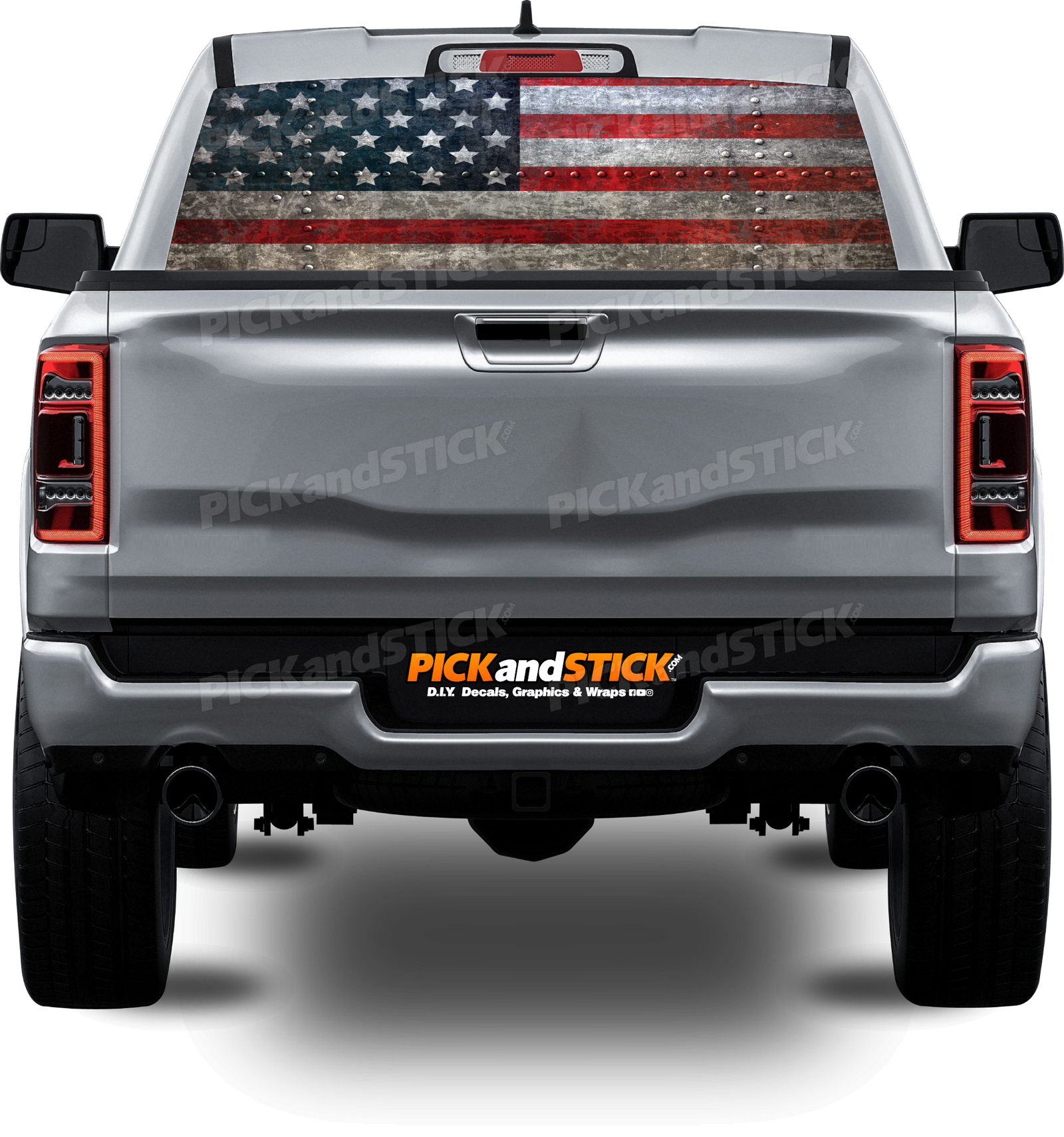 American Flag Riveted Perforated Rear Window Decal