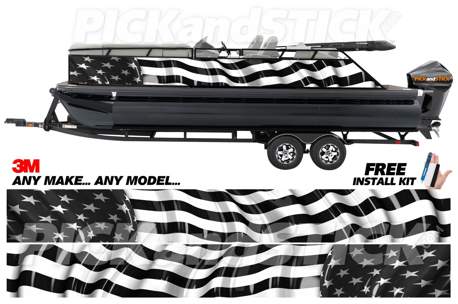 American Waving Flag B&W Pontoon Wrap