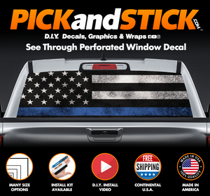 American Flag Blue Line Destressed Perforated Rear Window Decal