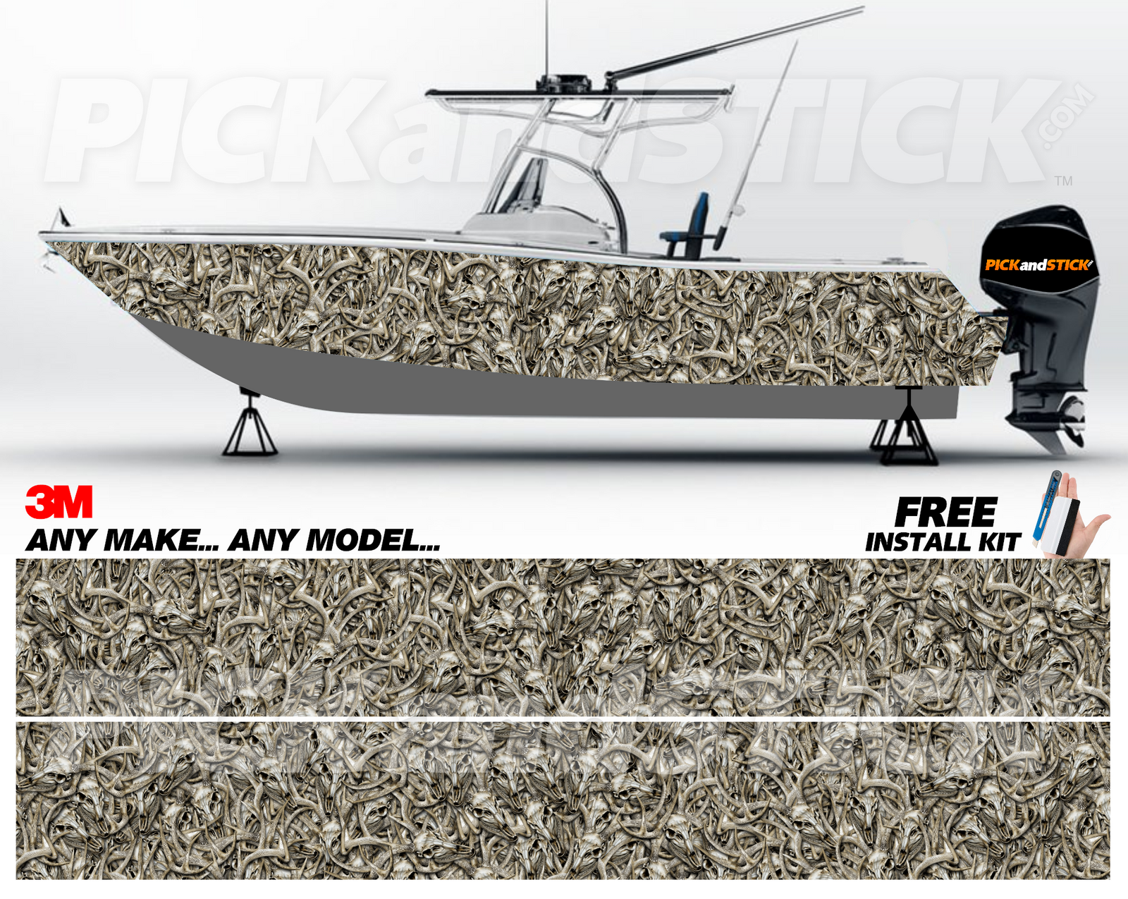 Camo Buck Skull Boat Wrap