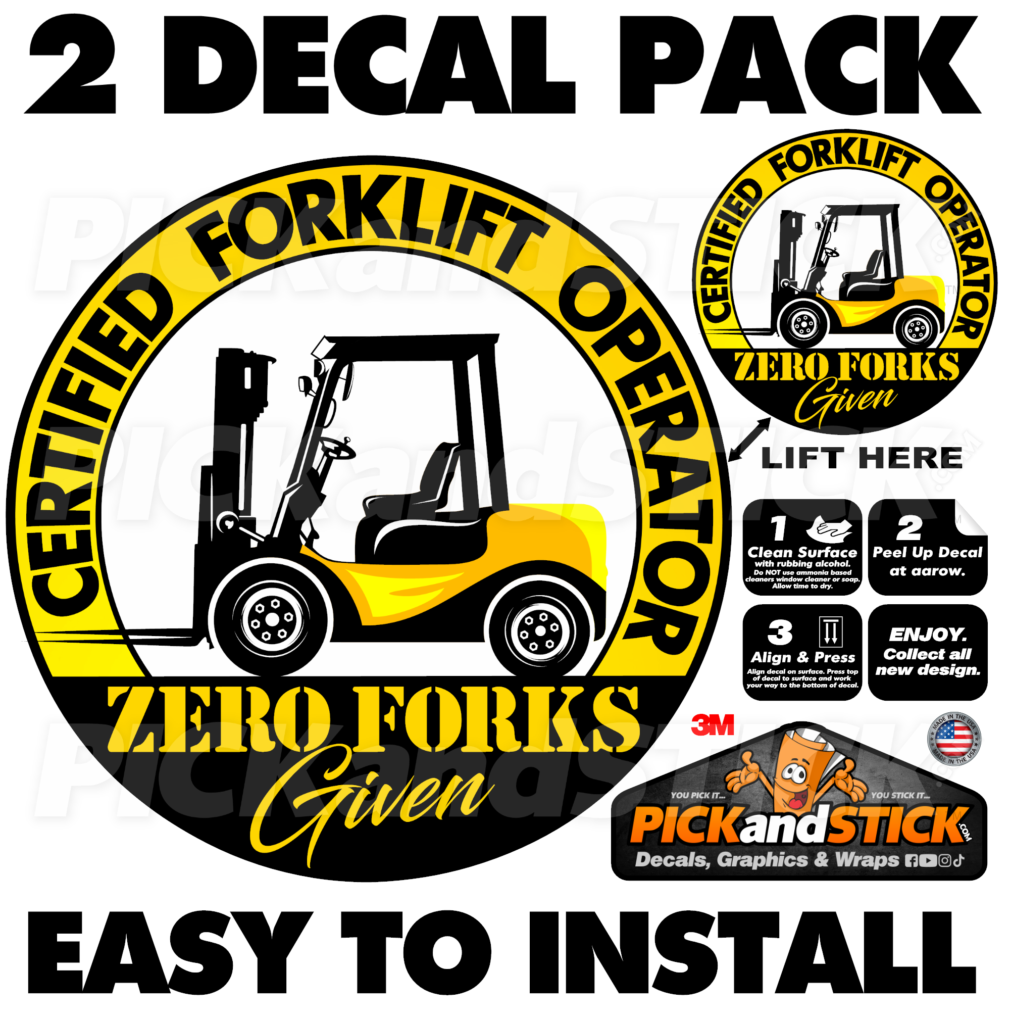 Certified Forklift Operator "Zero Forks Given" - 2 Decal Pack