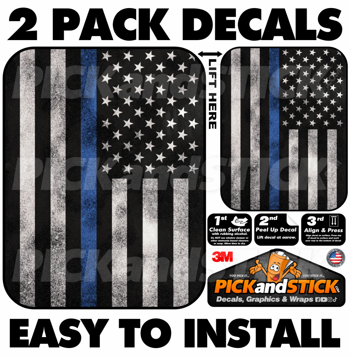 American Flag - Blue Line - 2 Decal Pack