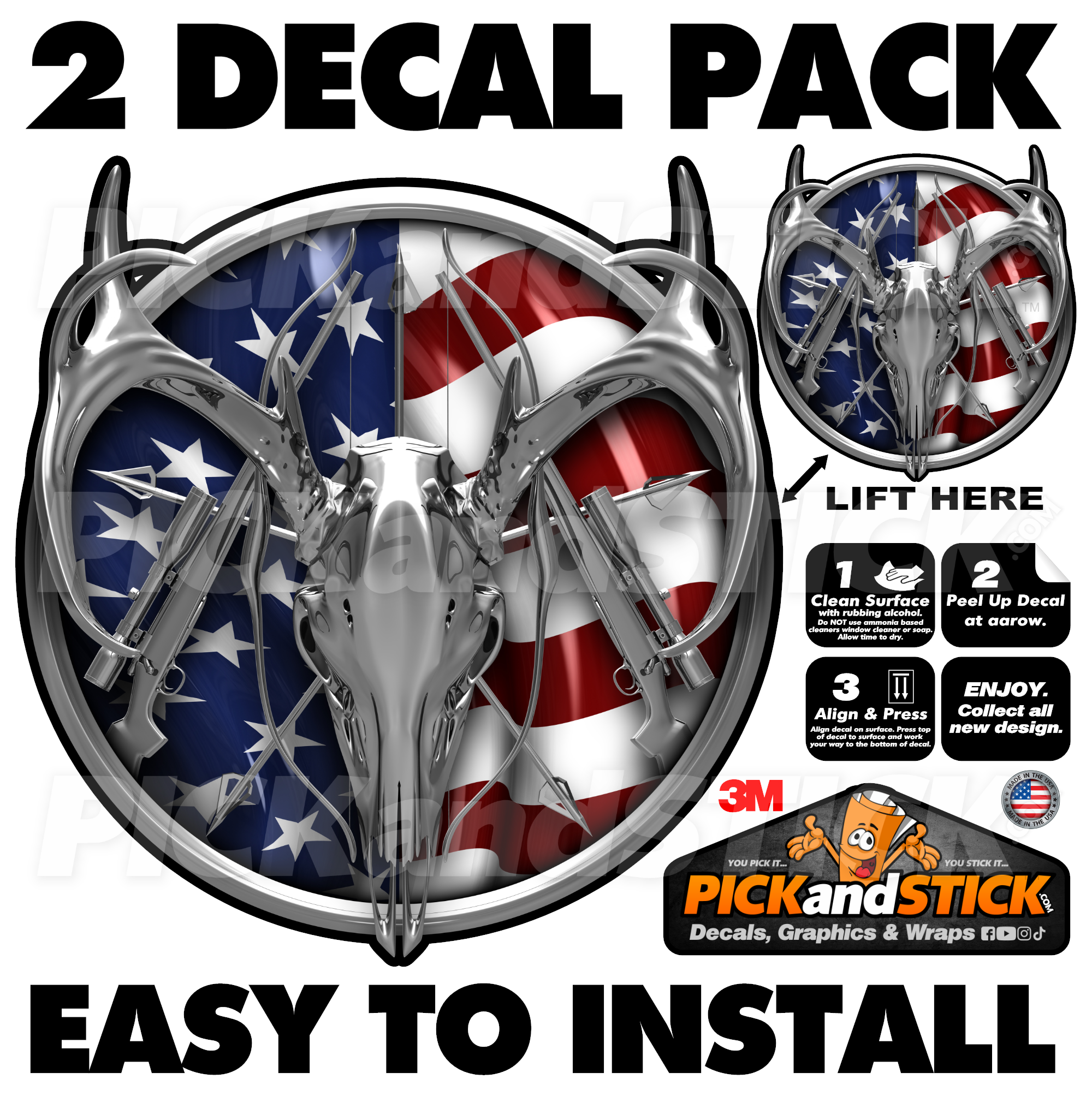 Chrome Deer Skull - 2 Decal Pack