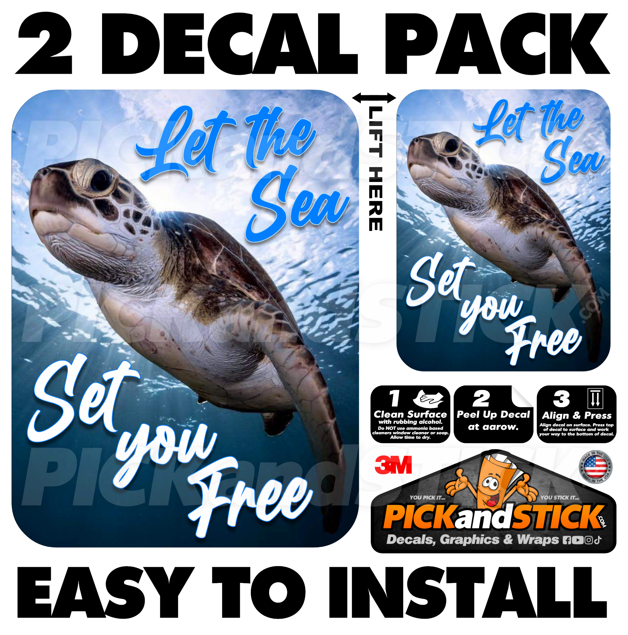 Sea Turtle - Let The Sea, Set You Free - 2 Decal Pack