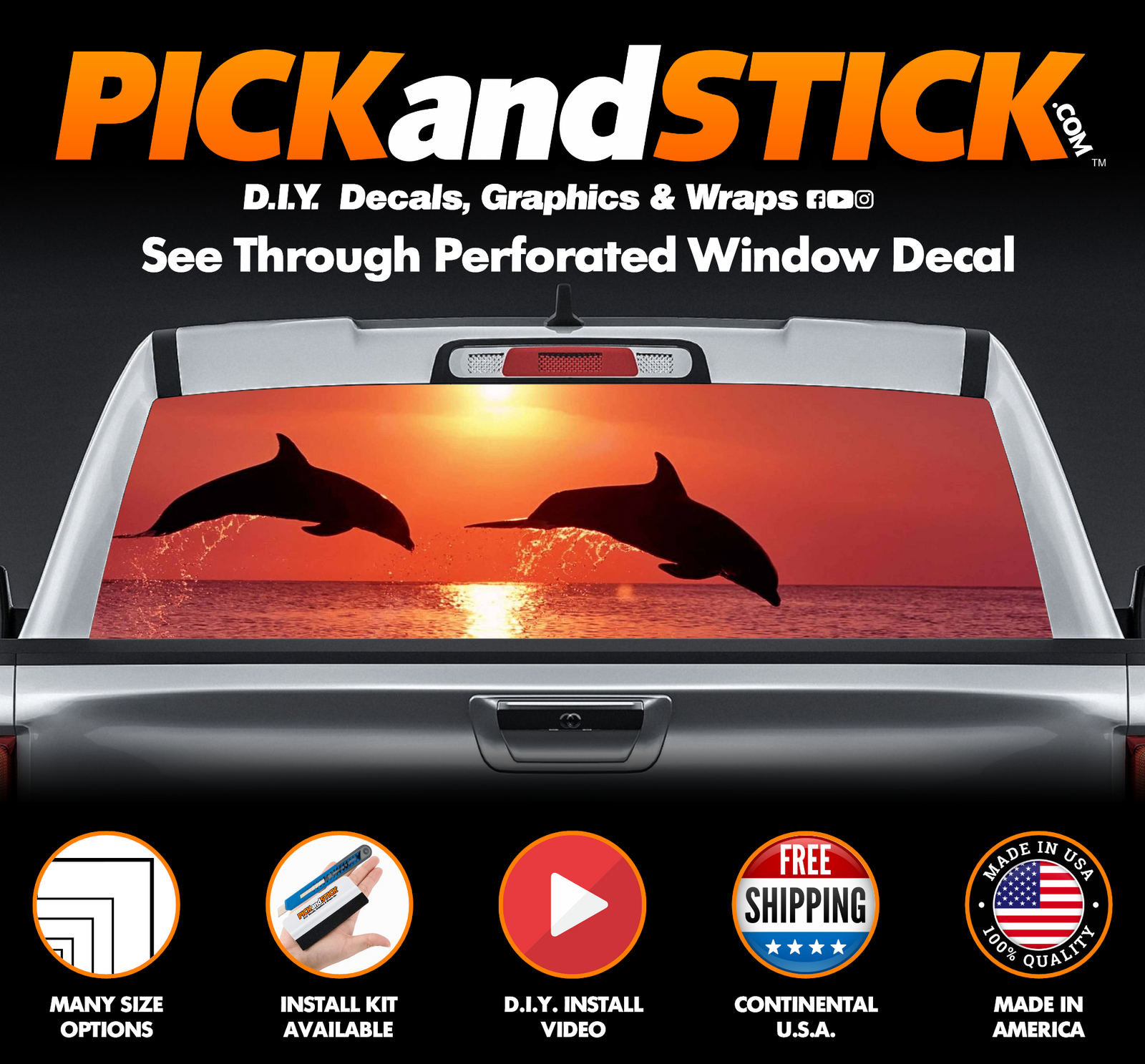 Dolphin Sunset Perforated Rear Window Decal