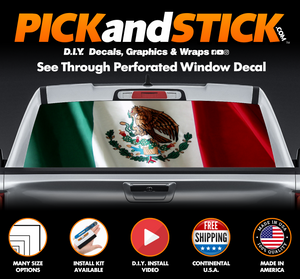 Mexico Flag Waving Perforated Rear Window Decal