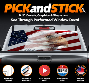 American Flag with Eagle Head Perforated Rear Window Decal