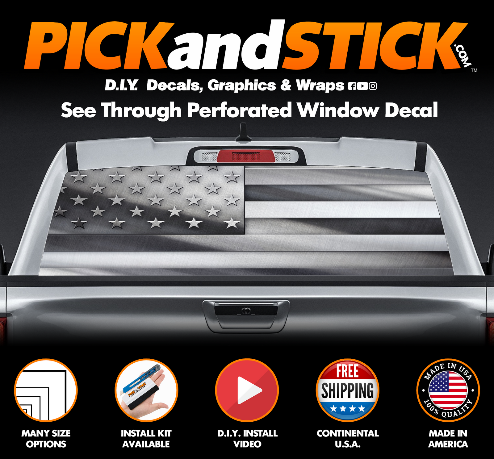 American Flag Metal Perforated Rear Window Decal