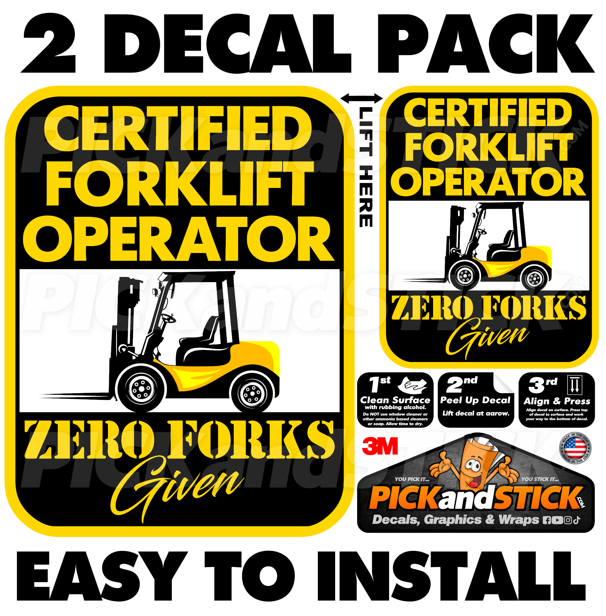 Certified Forklift Operator "Zero Forks Given" - 2 Decal Pack