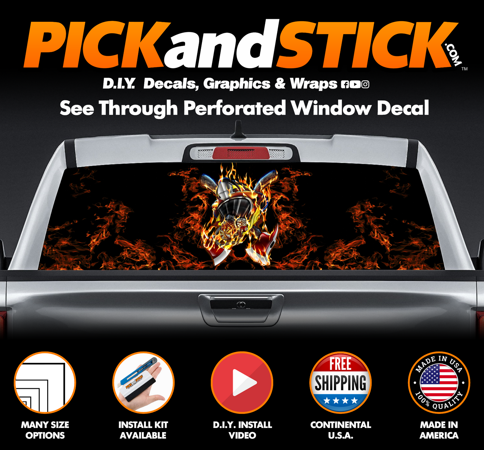 Fire Fighter Helmet II Perforated Rear Window Decal