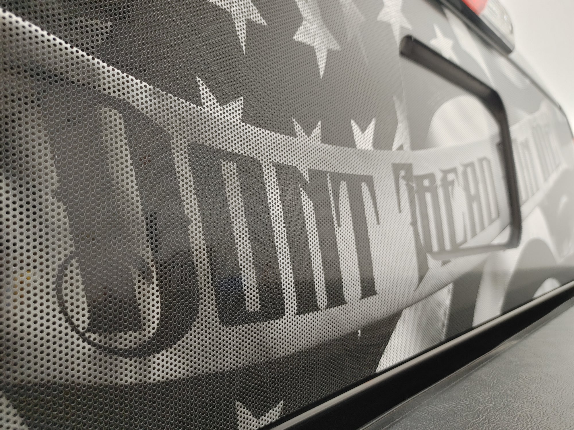 Don't Tread Me On American Flag - Black and White - Perforated Rear Window Decal - PickandStickcom