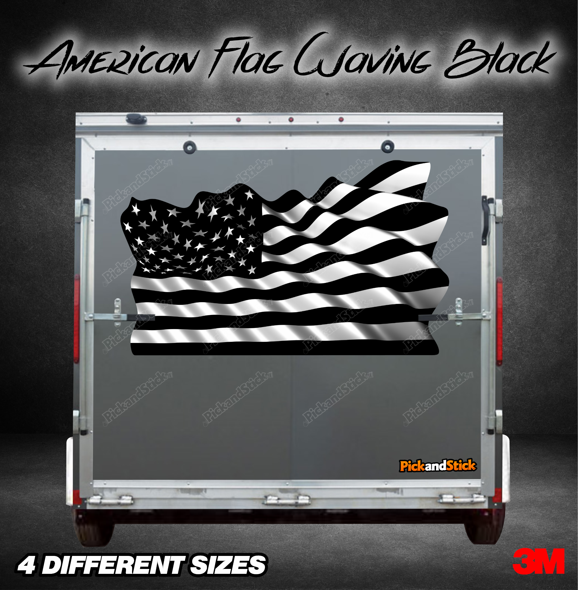 American Flag Waving Black Graphic - PickandStickcom