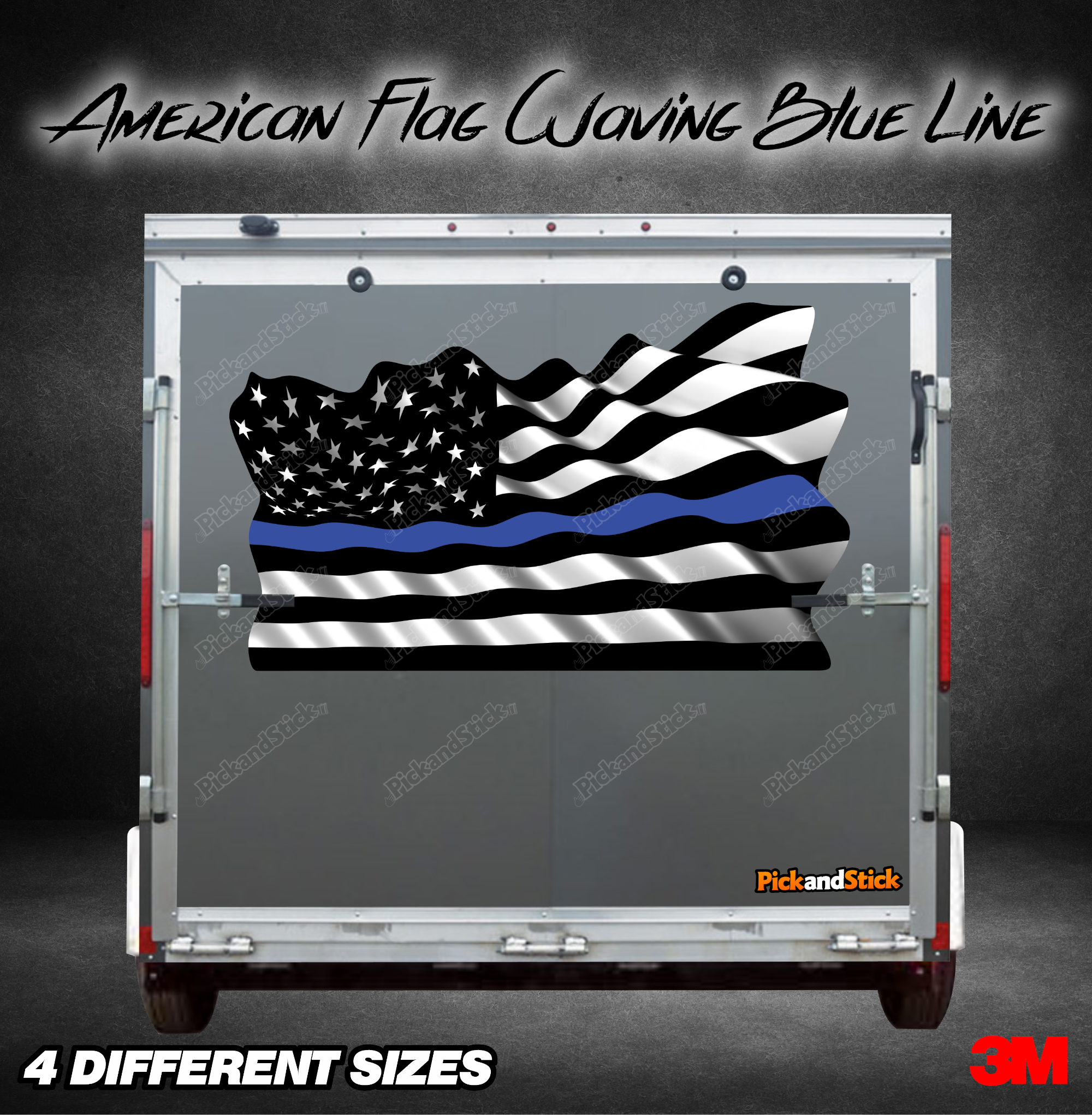 American Flag Waving Blue Line Graphic - PickandStickcom
