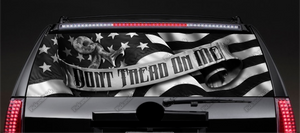 Don't Tread Me With Snake On American Flag - Black and White - Perforated Rear Window Decal - PickandStickcom