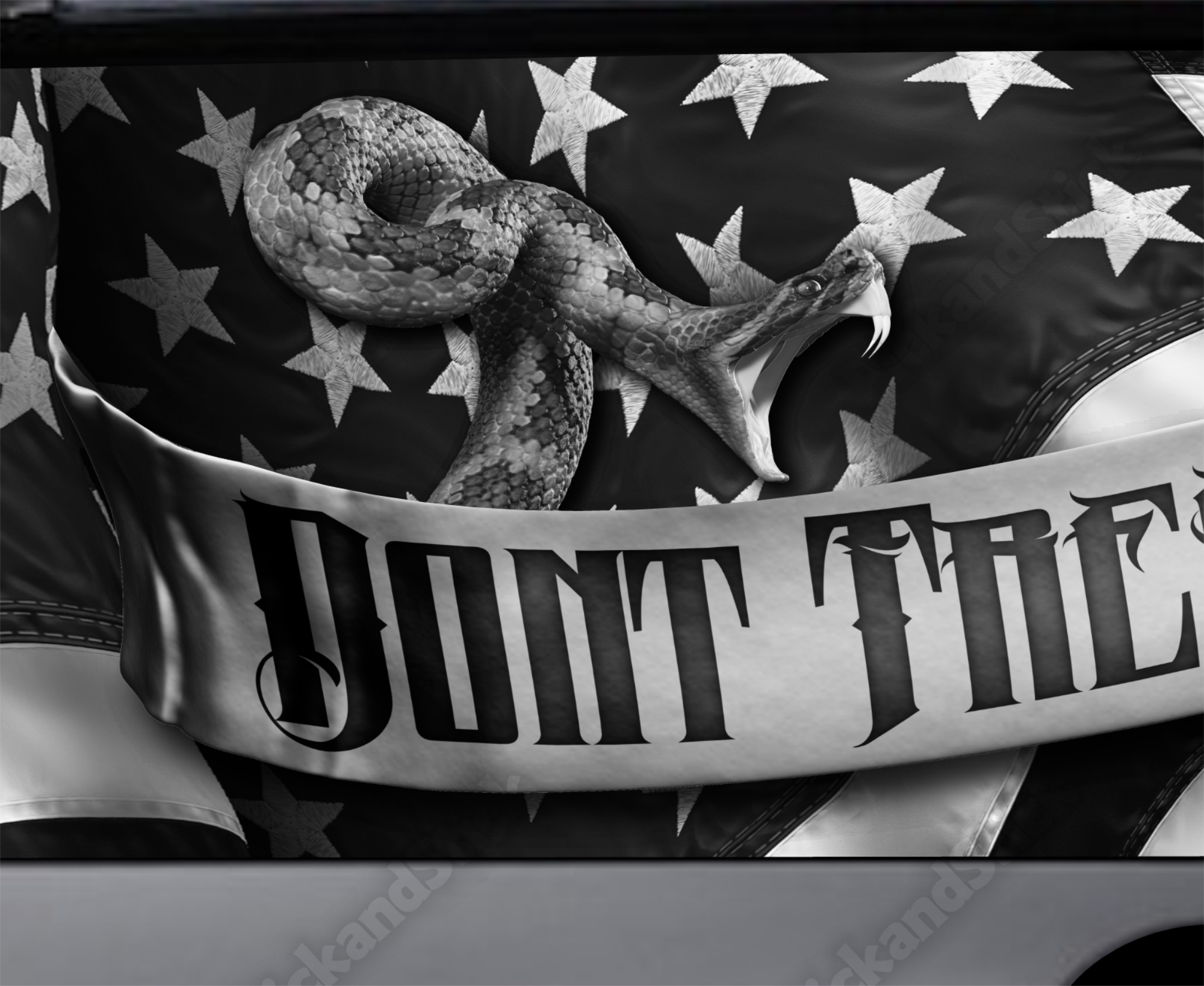 Don't Tread Me With Snake On American Flag - Black and White - Perforated Rear Window Decal - PickandStickcom