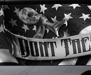 Don't Tread Me With Snake On American Flag - Black and White - Perforated Rear Window Decal - PickandStickcom